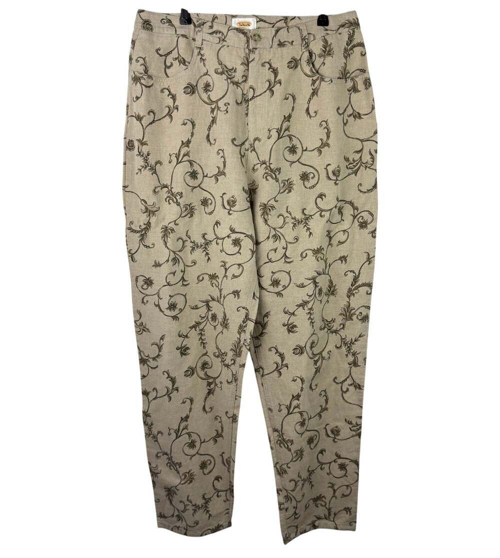 VTG Talbots Beige Chino Pants Irish Linen Floral High-Rise Zip Fly Size 18 NEW